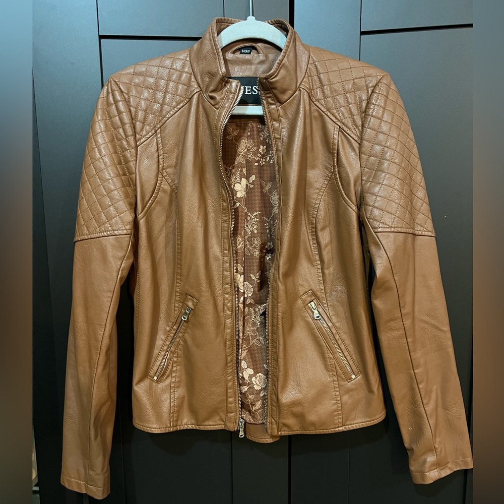Brown Faux Leather Guess Jacket
